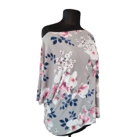 Bluzka kimono w łódeczkę - biało różowe kwiaty magnoli